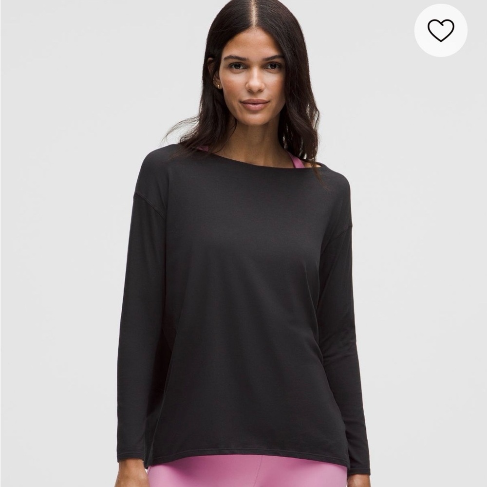 Lululemon Back In Action LE Black Long Sleeve Shirt Top size 10 cotton